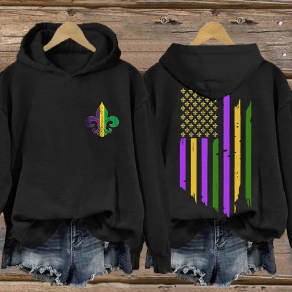 Retro Women's Long Sleeve Mardi Gras Print Hoodie