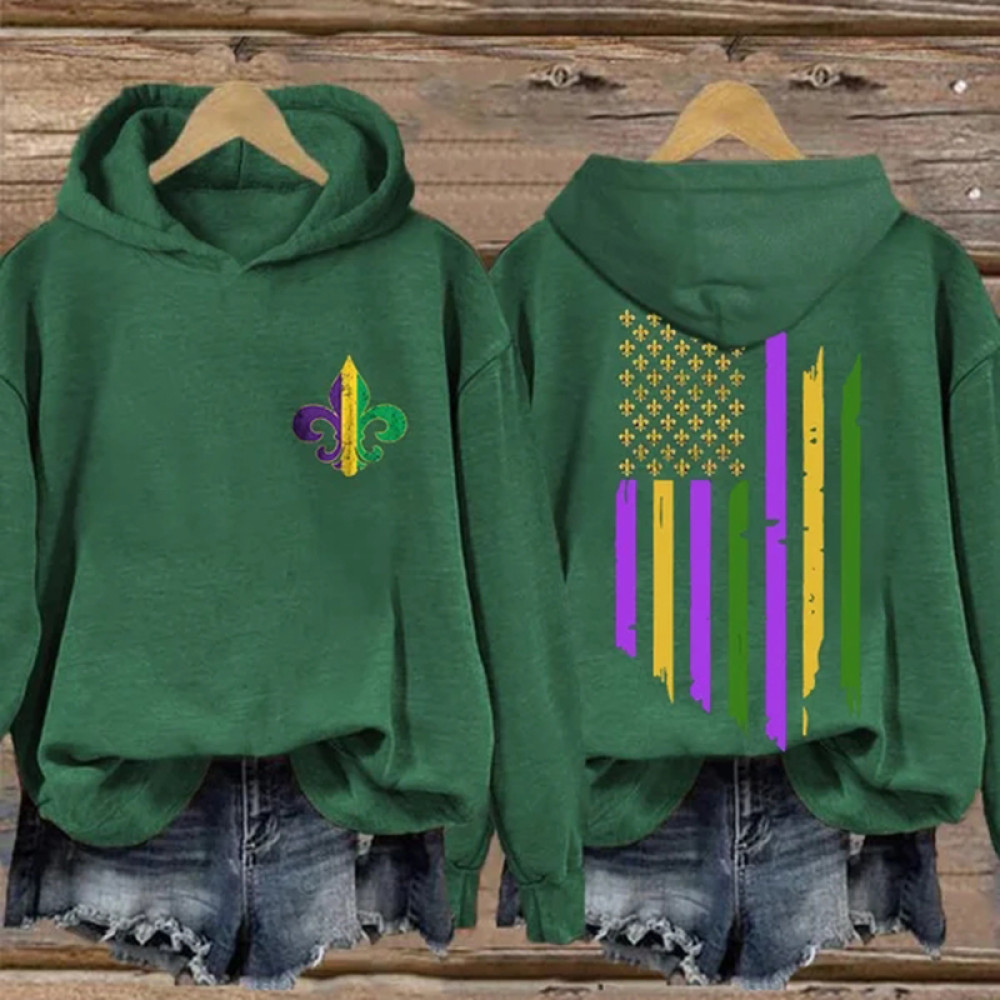 Retro Women's Long Sleeve Mardi Gras Print Hoodie