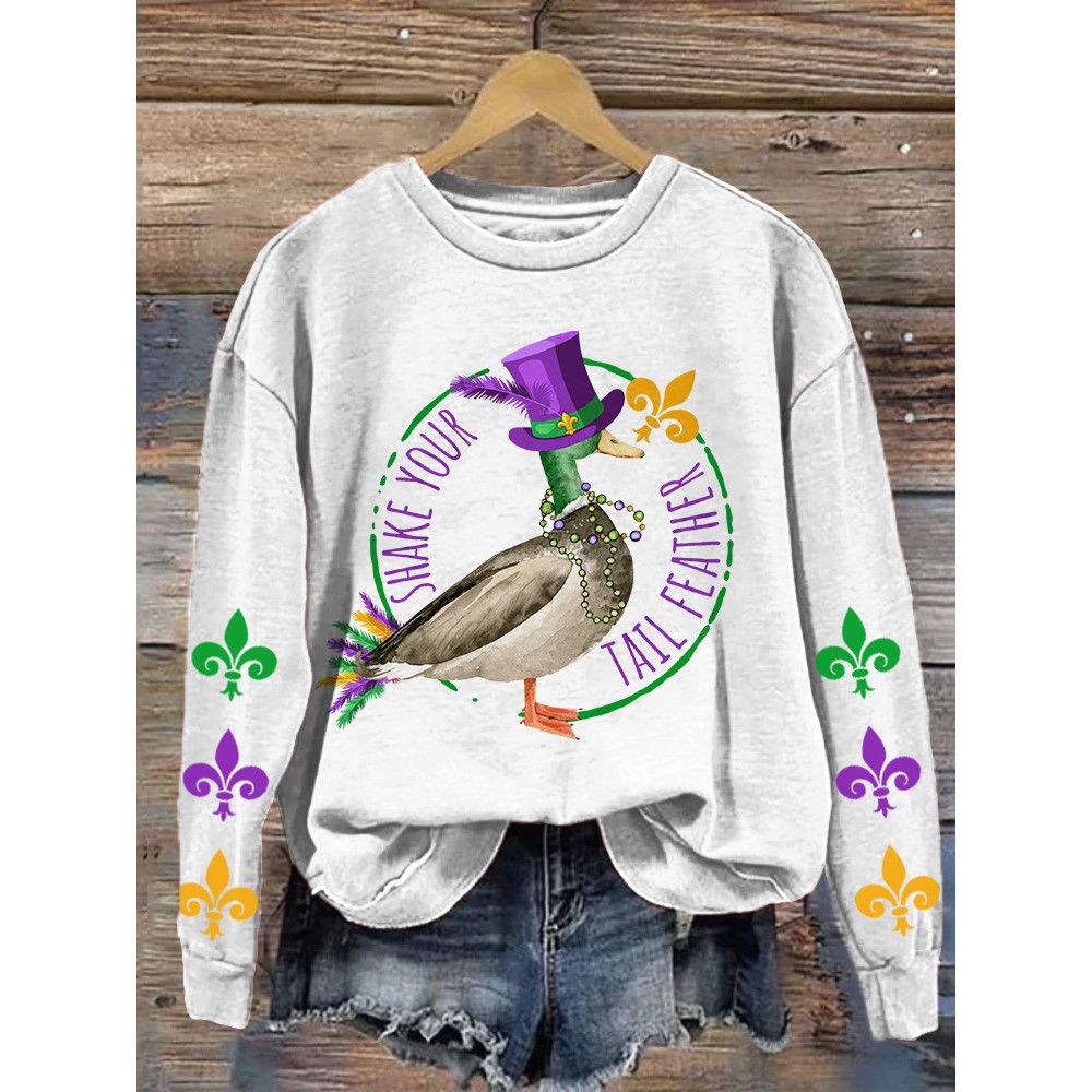 Shake Your Tail Feather Print Casual Cozy Sweatshirt