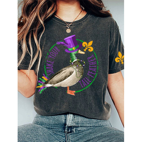 Shake Your Tail Feather Print Casual Vintage T-shirt