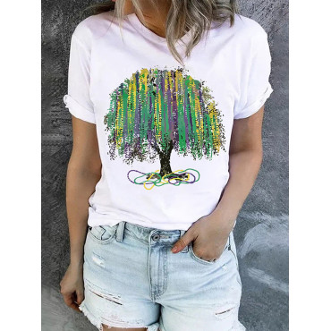 Tree Round Neck Casual T-Shirt