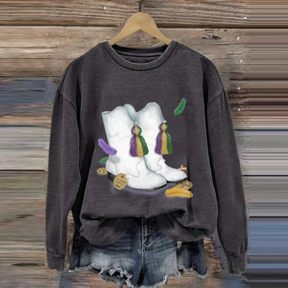 Women'S Casual Mardi Gras Printed Long Sleeve Sweatshirt