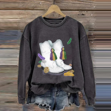 Women'S Casual Mardi Gras Printed Long Sleeve Sweatshirt