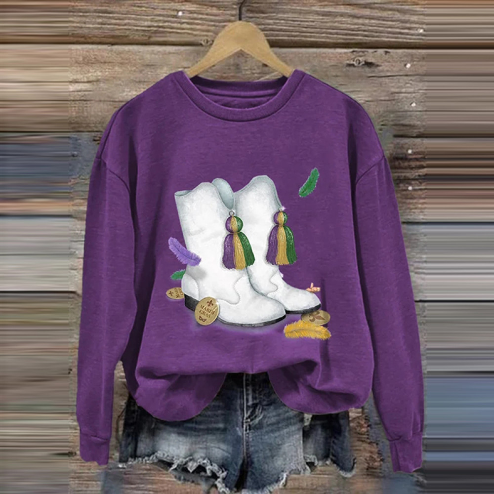 Women'S Casual Mardi Gras Printed Long Sleeve Sweatshirt