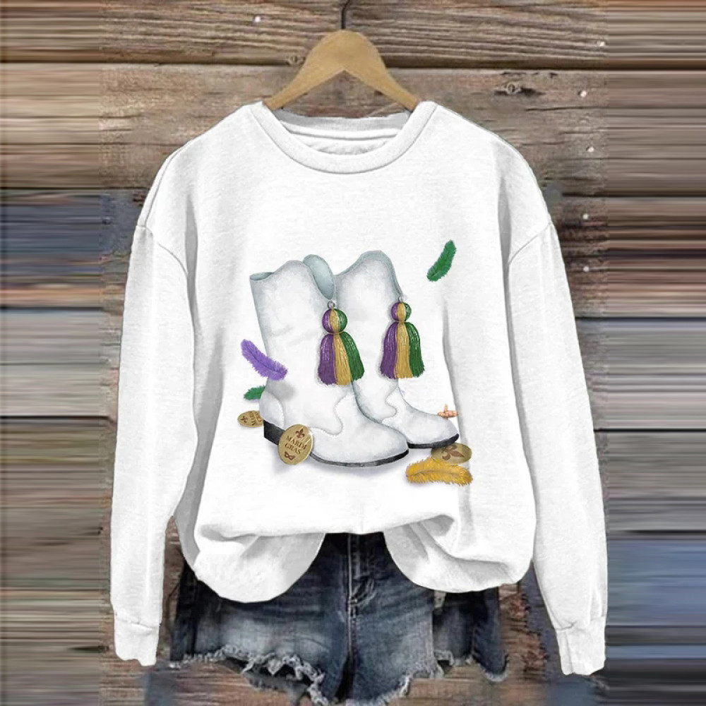 Women'S Casual Mardi Gras Printed Long Sleeve Sweatshirt