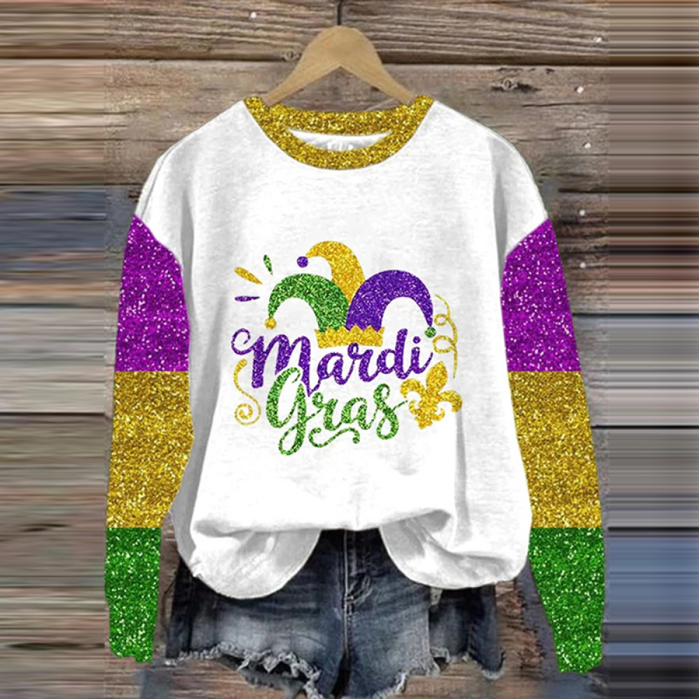 Women'S Casual Mardi Gras Printed Long Sleeve Sweatshirt