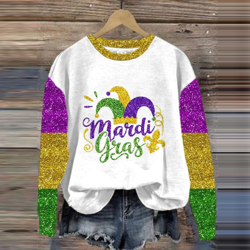 Women'S Casual Mardi Gras Printed Long Sleeve Sweatshirt
