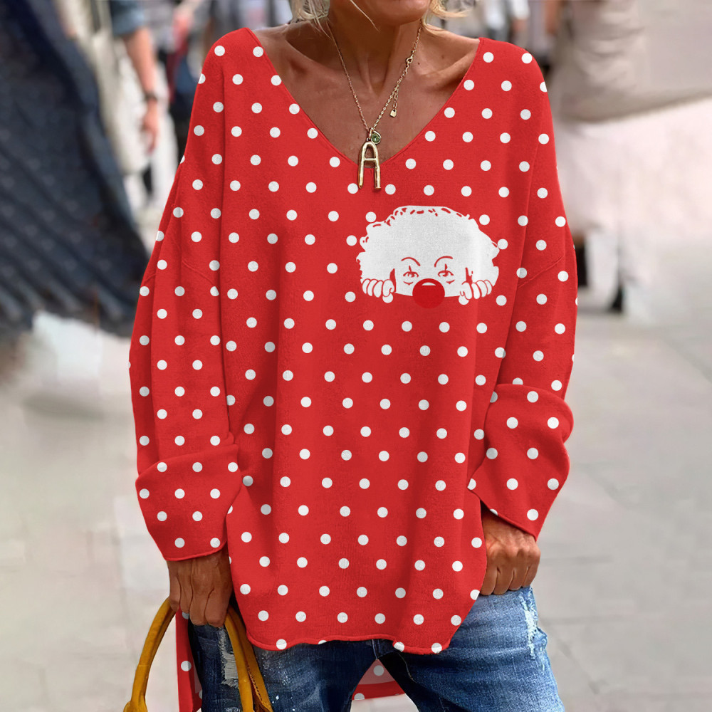 Women'S KÖLner Karneval Polka Dot Joker Print V-Neck Casual T-Shirt