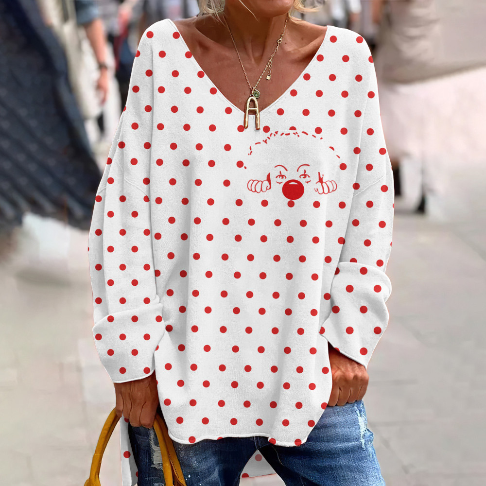 Women'S KÖLner Karneval Polka Dot Joker Print V-Neck Casual T-Shirt