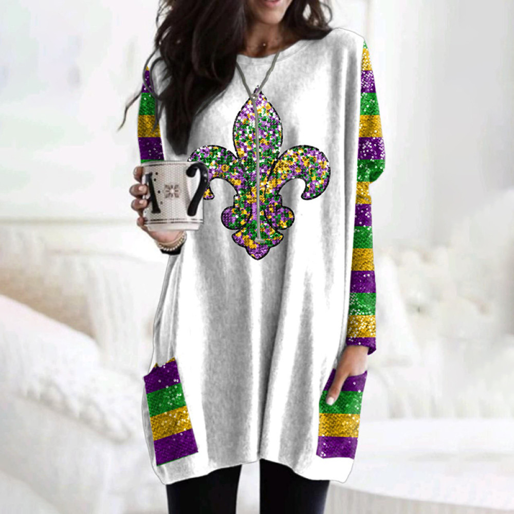 Women'S Mardi Gra Print Loose Casual Tunic
