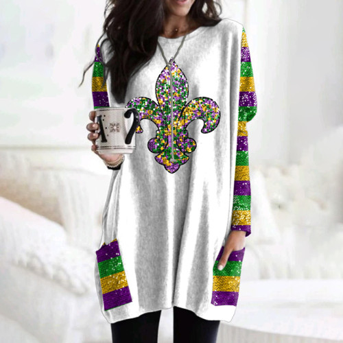 Women'S Mardi Gra Print Loose Casual Tunic