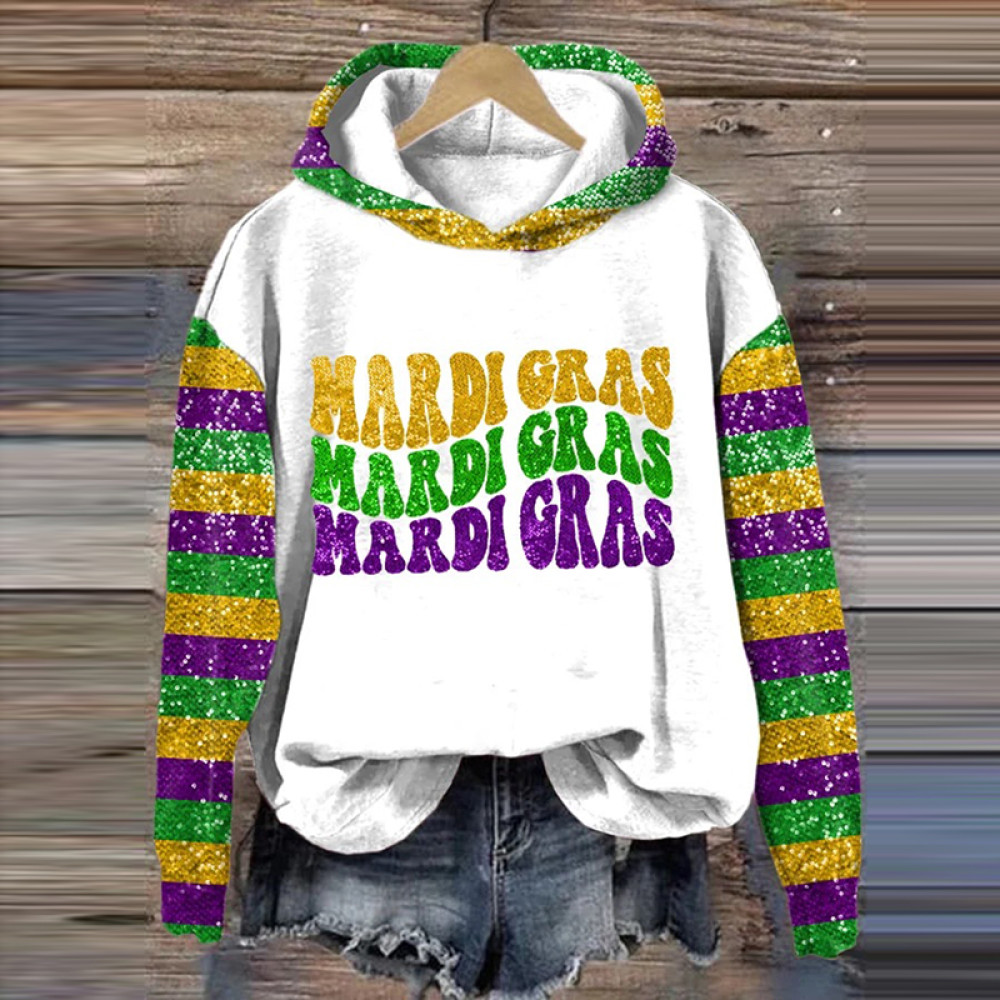 Women'S Mardi Gras Contrast Sequins Print Hoodie