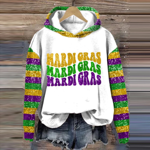 Women'S Mardi Gras Contrast Sequins Print Hoodie