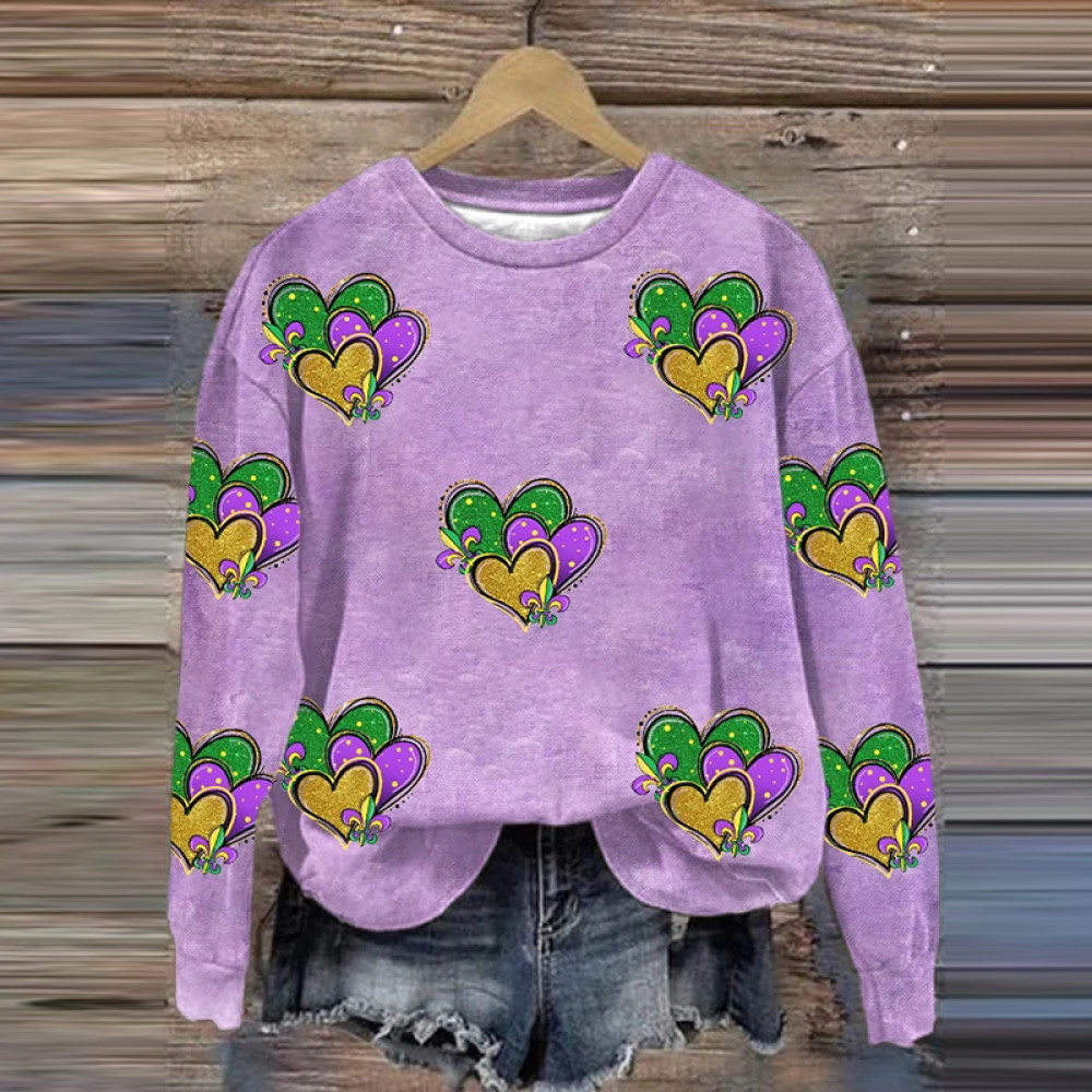 Women'S Mardi Gras Print Long Sleeve Casul Sweatshirt