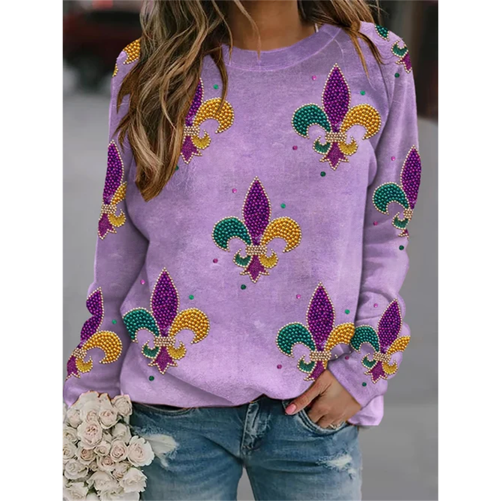 Women'S Mardi Gras Print Long Sleeve Sweatshirt