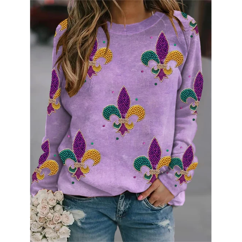 Women'S Mardi Gras Print Long Sleeve Sweatshirt
