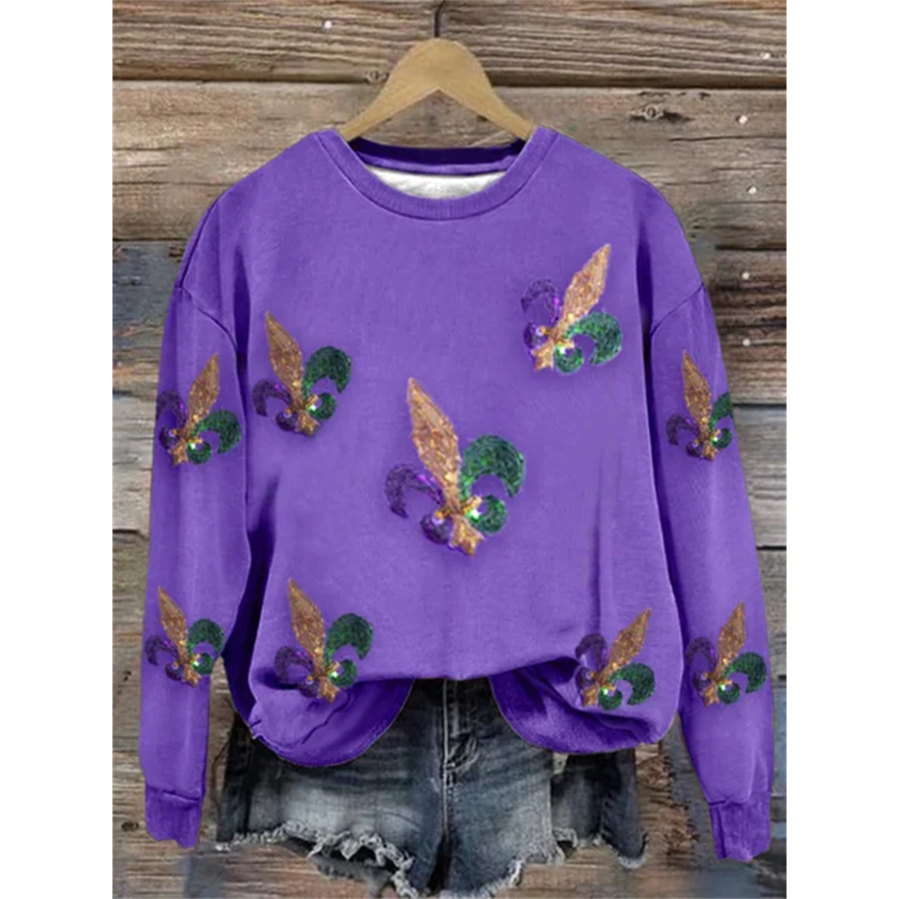 Women'S Mardi Gras Print Long Sleeve Sweatshirt