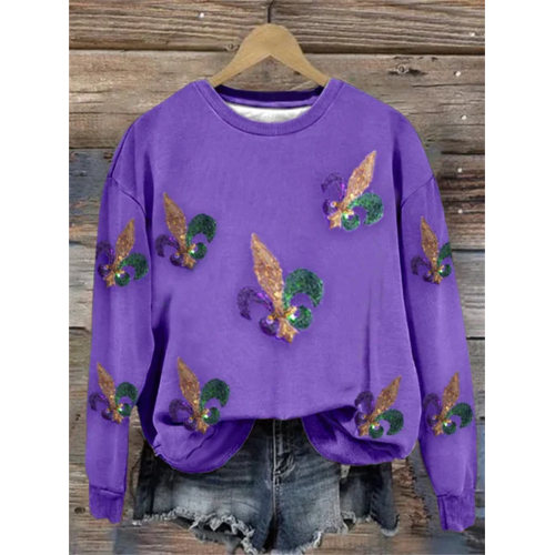 Women'S Mardi Gras Print Long Sleeve Sweatshirt