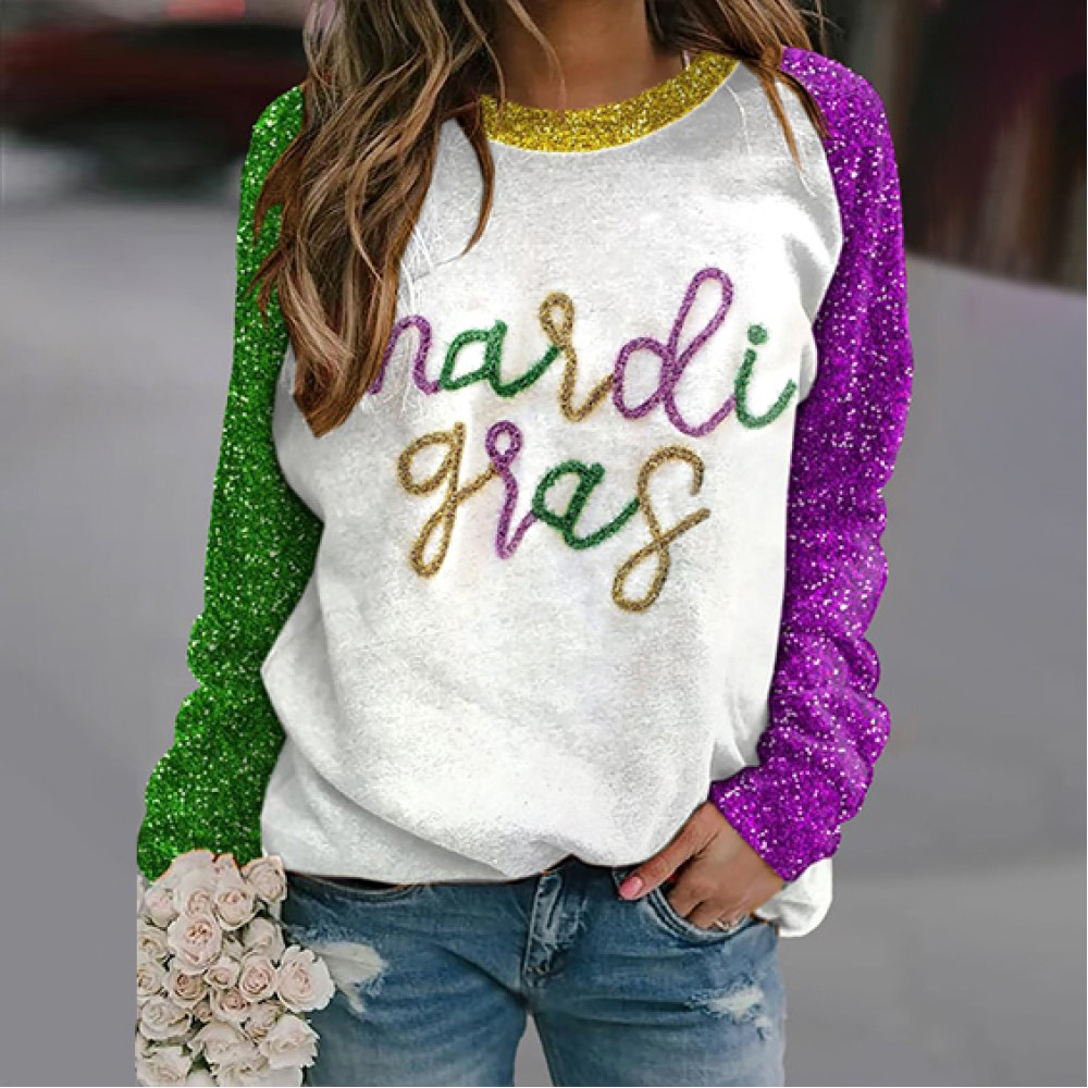 Women'S Mardi Gras Print Long Sleeve Sweatshirt