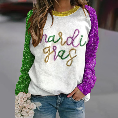 Women'S Mardi Gras Print Long Sleeve Sweatshirt