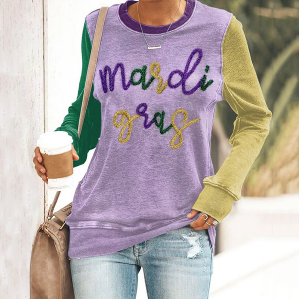 Women'S Mardi Gras Print Long Sleeve Sweatshirt