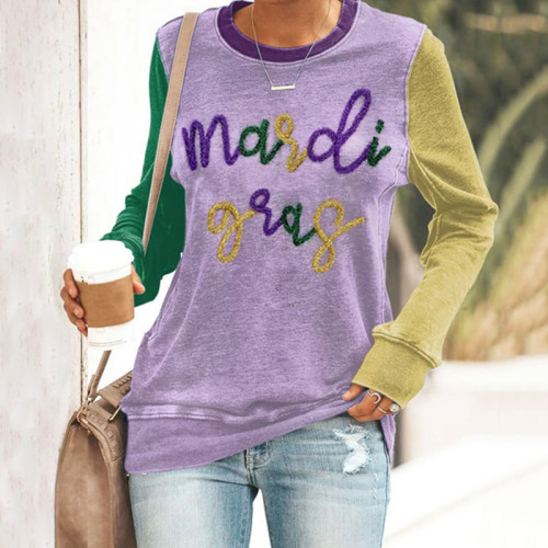 Women'S Mardi Gras Print Long Sleeve Sweatshirt