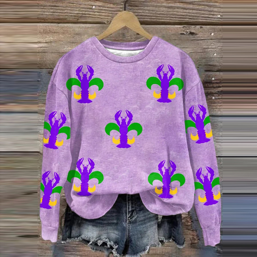 Women'S Mardi Gras Print Long Sleeve Sweatshirt