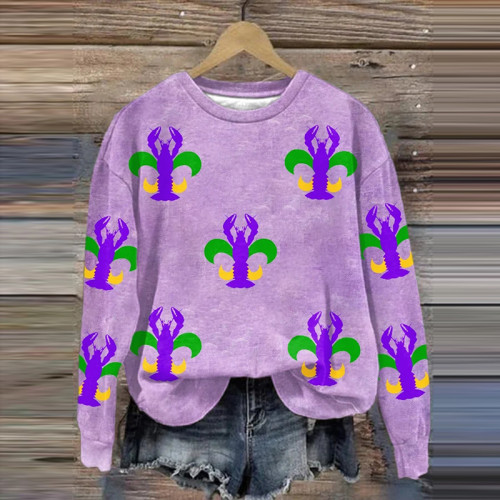 Women'S Mardi Gras Print Long Sleeve Sweatshirt