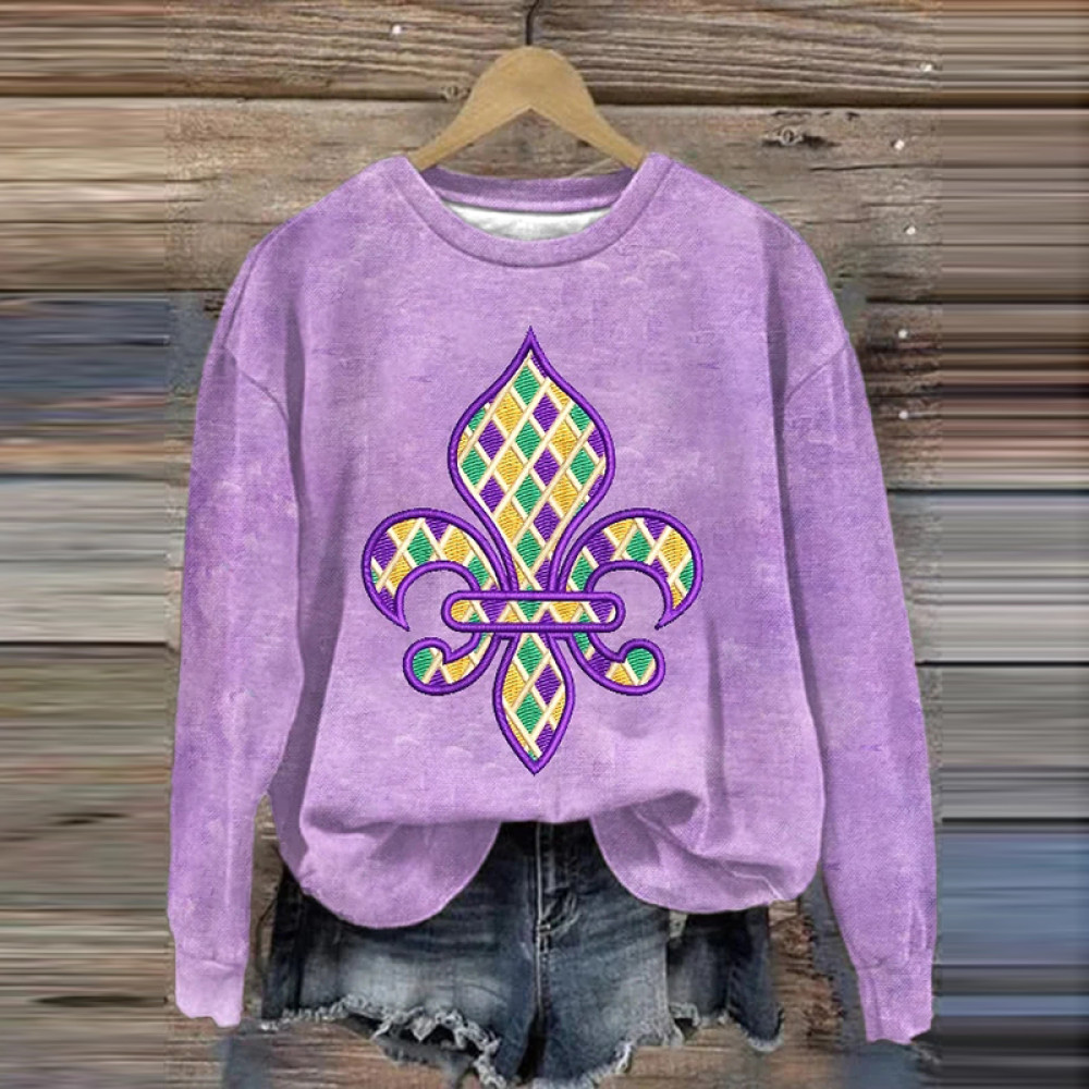 Women'S Mardi Gras Print Long Sleeve Sweatshirt