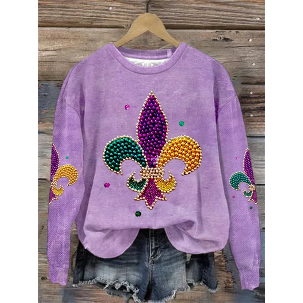 Women'S Mardi Gras Print Long Sleeve Sweatshirt