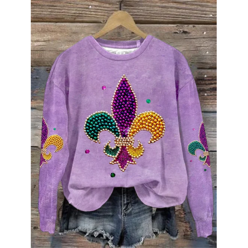 Women'S Mardi Gras Print Long Sleeve Sweatshirt