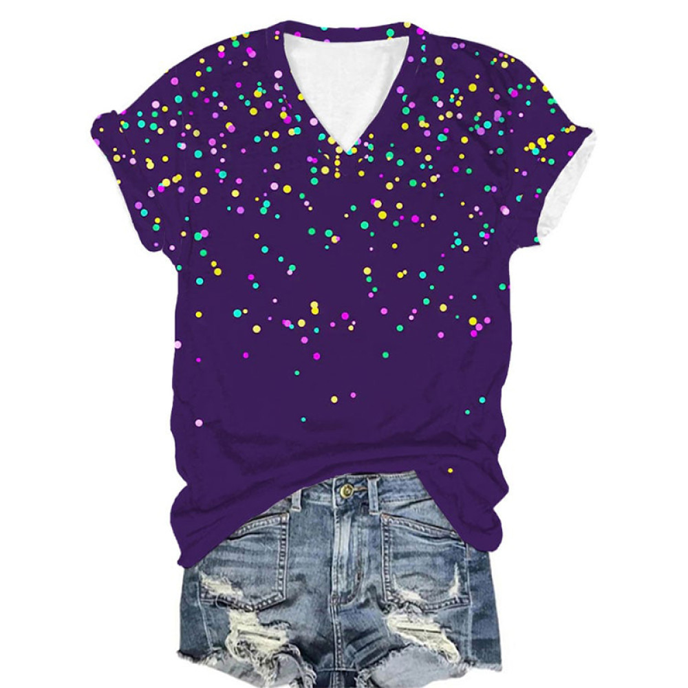 Women'S Mardi Gras Print V-Neck T-Shirt