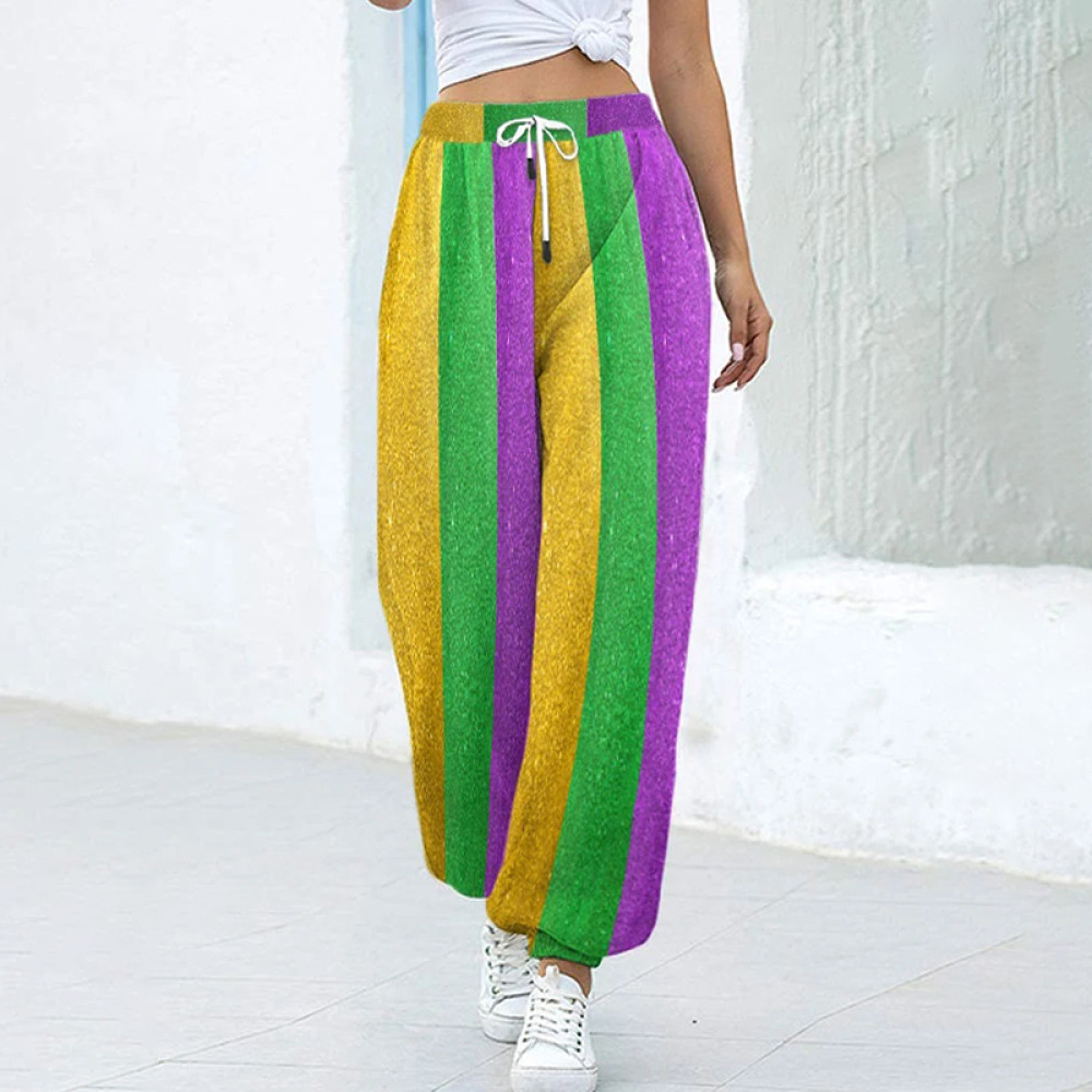 Women'S Mardi Gras Tri Color Print Casual Pants