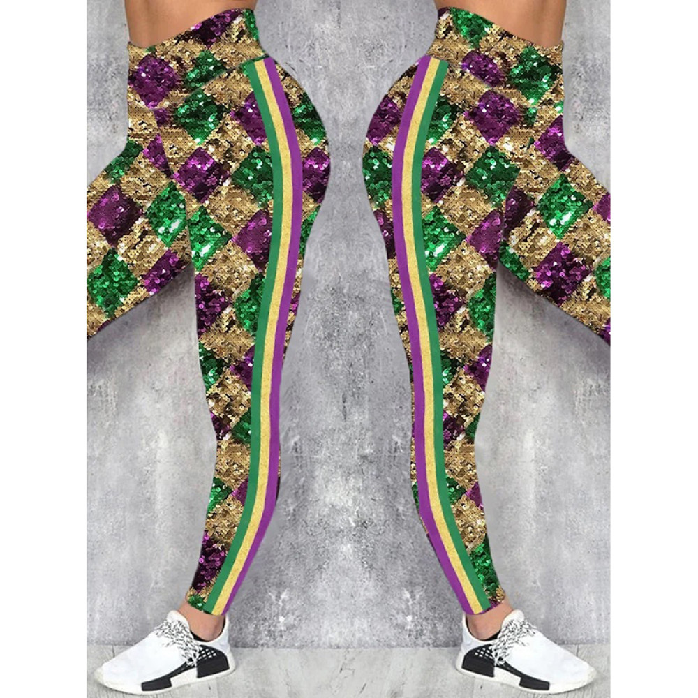 Women'S Sequin Diamond Contrasting Color Print Leggings