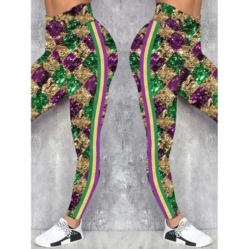 Women'S Sequin Diamond Contrasting Color Print Leggings