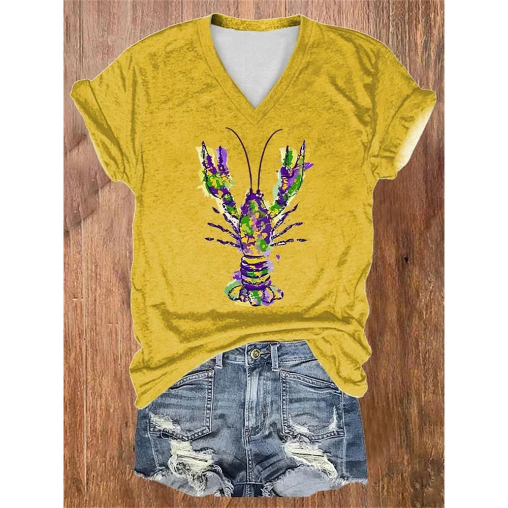 Women's Carnival Crawfish Print T-Shirt
