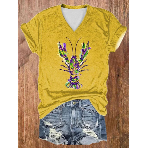 Women's Carnival Crawfish Print T-Shirt