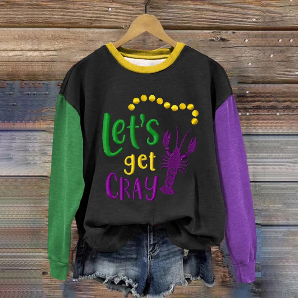 Women's Casual Mardi Gras Let's Get Gray Crawfish Sweatshirt