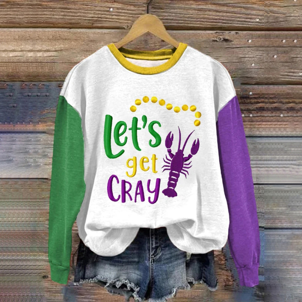 Women's Casual Mardi Gras Let's Get Gray Crawfish Sweatshirt