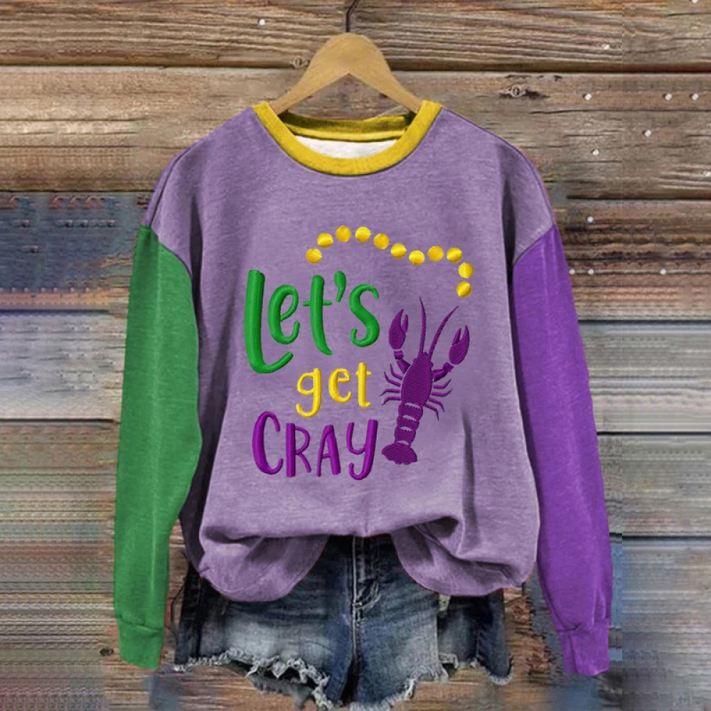 Women's Casual Mardi Gras Let's Get Gray Crawfish Sweatshirt