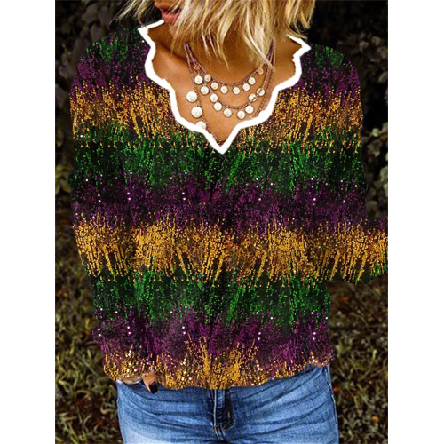 Women's Casual Mardi Gras Printed Knitted Top
