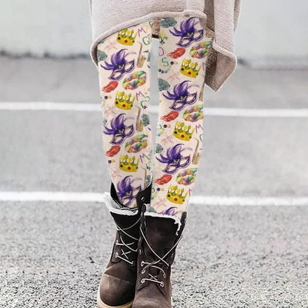 Women's Casual Mardi Gras Printed Leggings