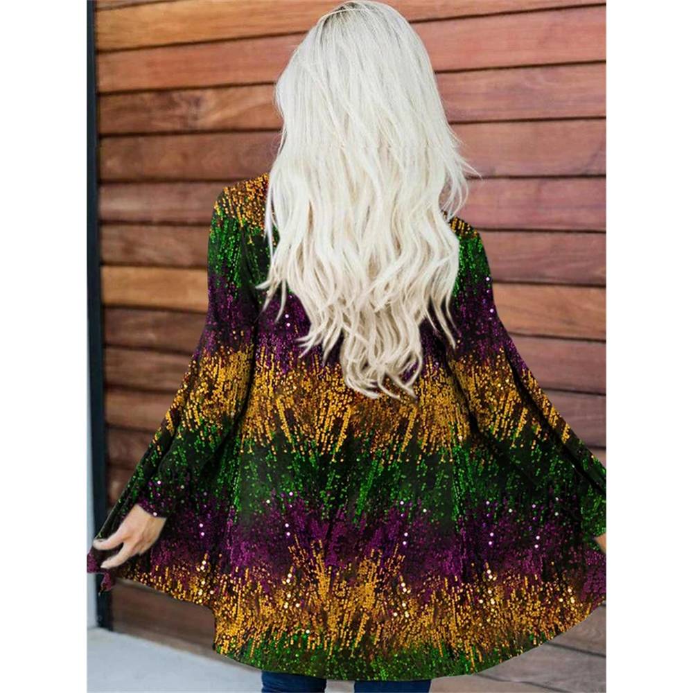 Women's Casual Mardi Gras Printed Long Sleeve Cardigan