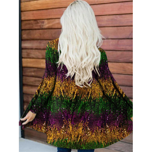 Women's Casual Mardi Gras Printed Long Sleeve Cardigan
