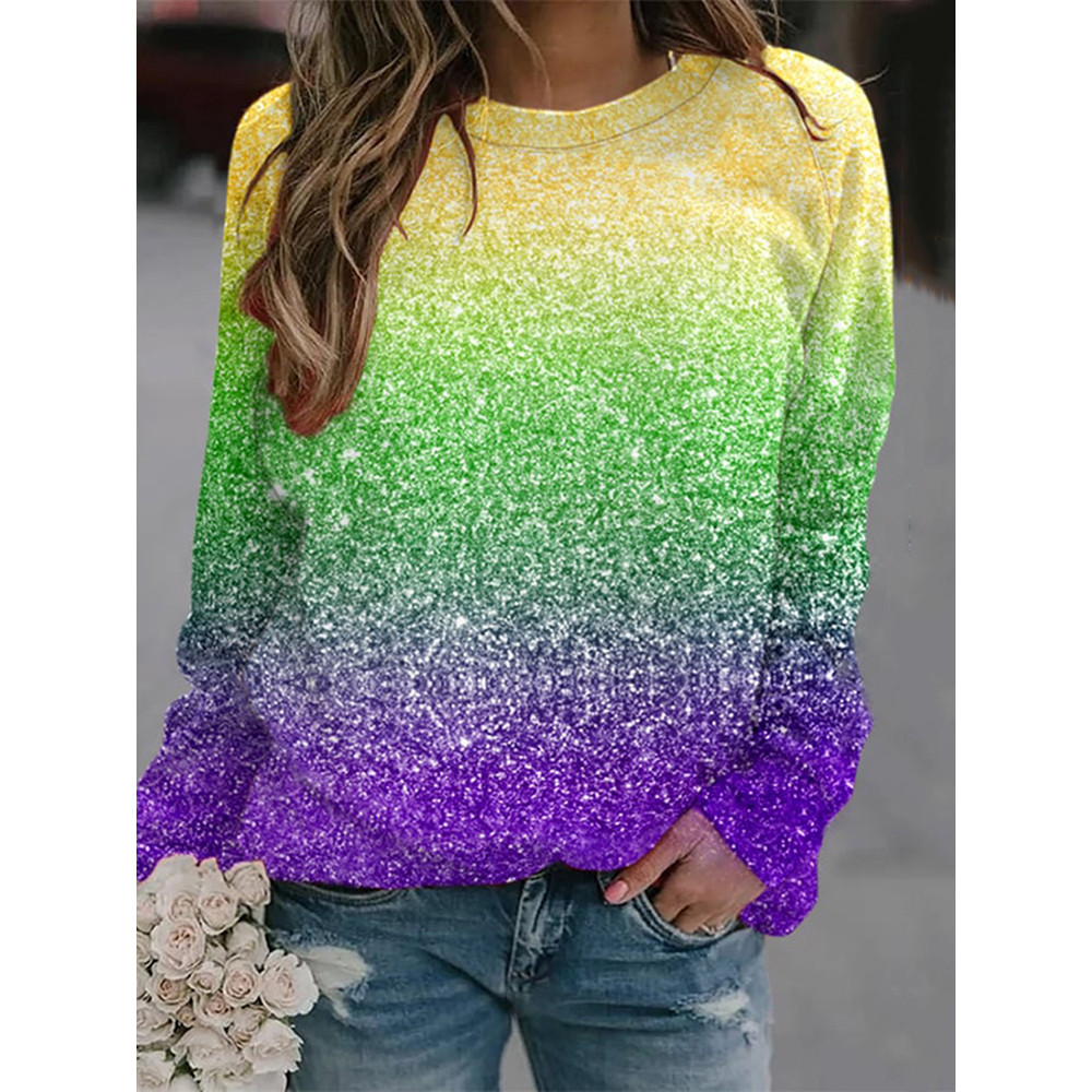 Women's Glitter Print Mardi Gras Sweatshirt
