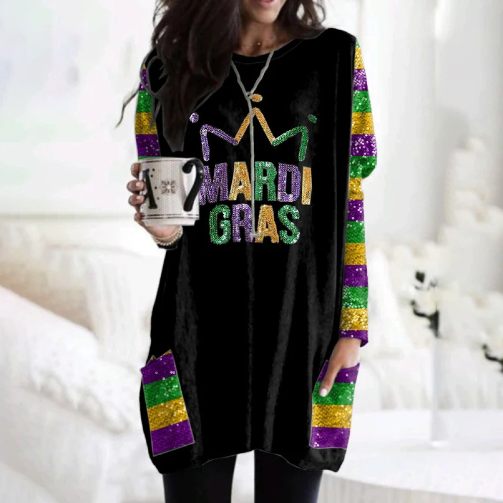 Women's Mardi Gra Print Round Neck Tunic