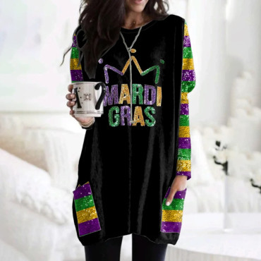 Women's Mardi Gra Print Round Neck Tunic