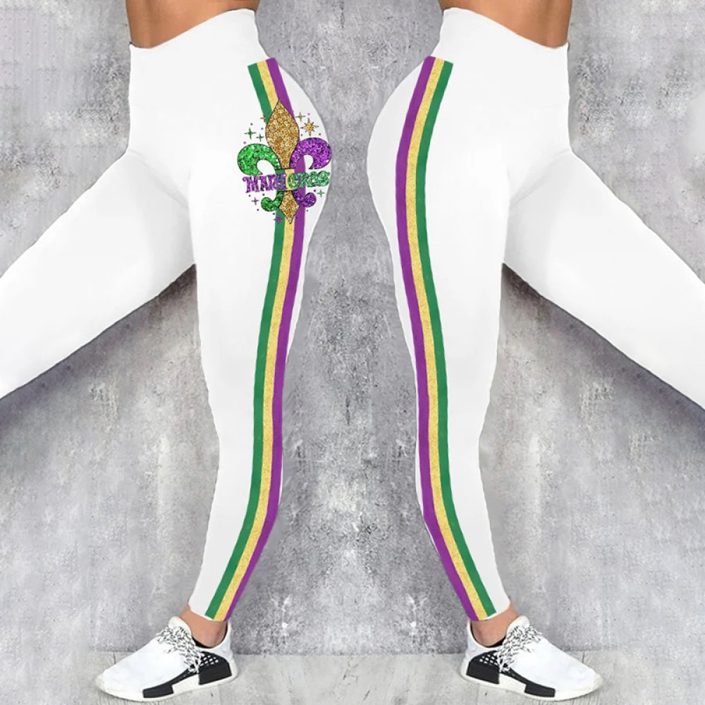 Women's Mardi Gras Contrast Print Striped Leggings