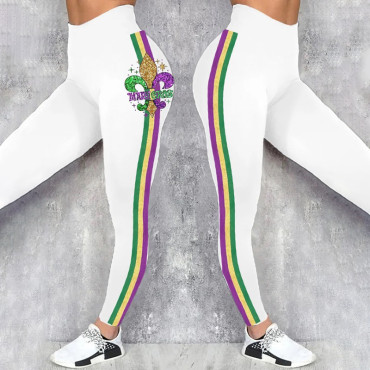 Women's Mardi Gras Contrast Print Striped Leggings