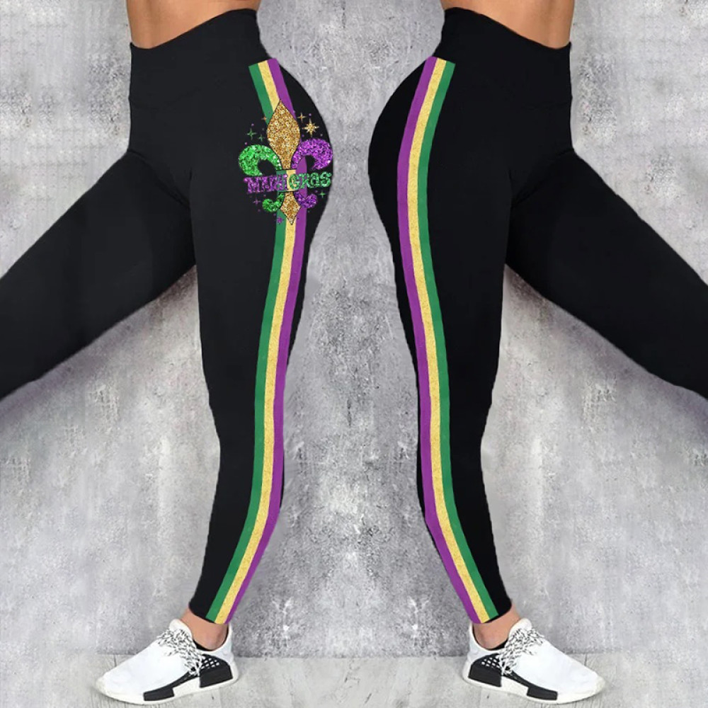 Women's Mardi Gras Contrast Print Striped Leggings